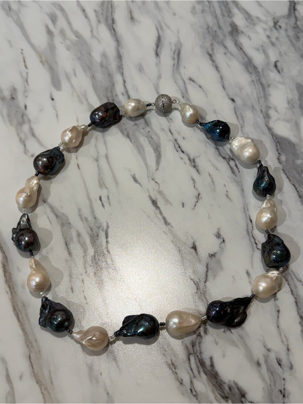 Baroque Keshi Pearl Necklace Black White Iridescent Statement Jewelry